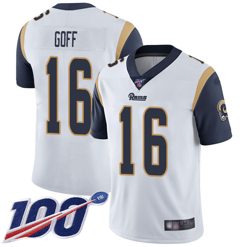 Los Angeles Rams Limited White Men Jared Goff Road Jersey NFL Football 16 100th Season Vapor Untouchable